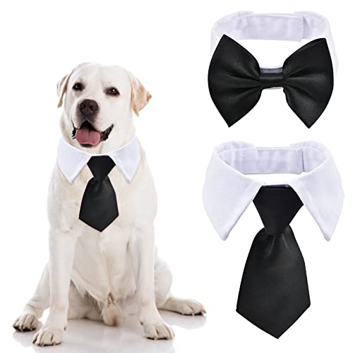 URROMA Pajarita blanca y negra, 3 piezas ajustables para el cuello del perro, disfraz formal de esmoquin para perros y gatos, L