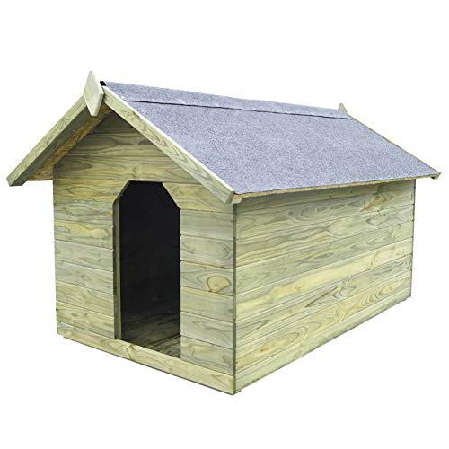 Caseta para perros al aire libre, casetas para perros con techo plegable, caseta para perros de madera impregnada FSC, impermeable, fácil mantenimiento (104,5 x 153,5 x 94 cm)