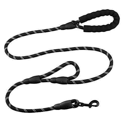 180CM Correas para Perros Duradera, Correas para Perros con Hilos Altamente Reflectantes y Mango Doble para Perros de Todos los Tamaños (Negro)