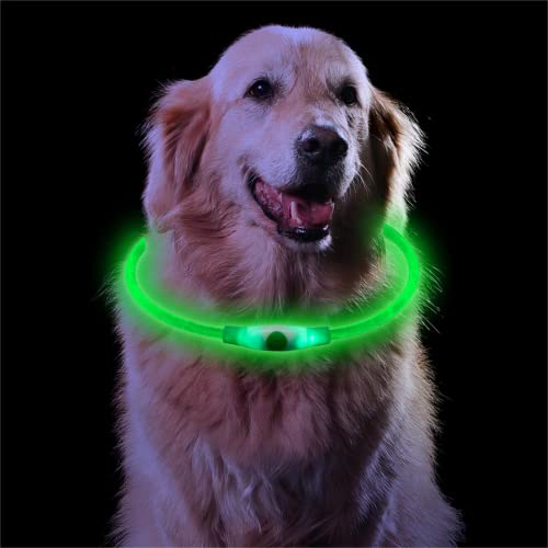 Sarsumir Collar Luminoso Perro Recargable, Collar Luz Perro Impermeable con 3 Modos de Luz, Ajustable Collares LED para Perros Gatos Pequeño Mediano Grande Seguro por la Noche, Verde