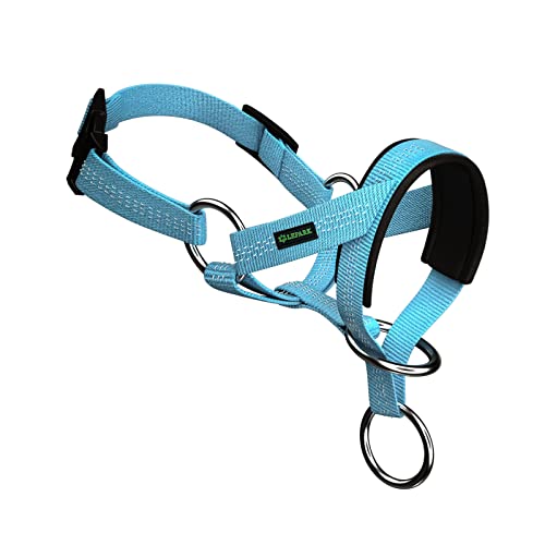 ILEPARK Collar de Cabeza de Perro con Hilo de Seda, Cuello de Cabestro de Cabeza Suave y Ajustable para Perros en patrón Rayado(M, Azul)