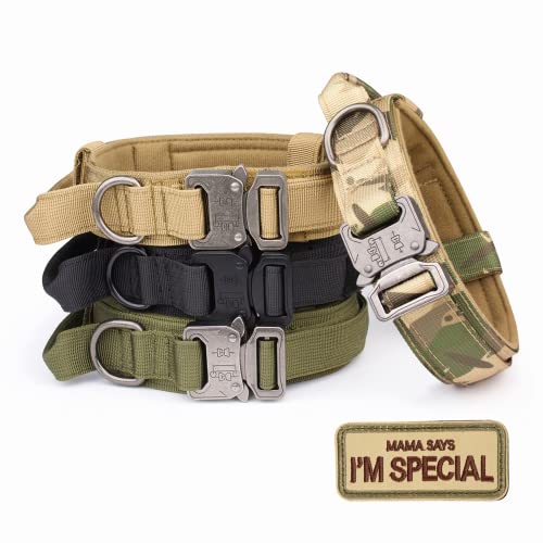 KCUCOP - Collar militar para perro con Mama Says I m Special Patch Grueso con asa K9 Collar Tactipup Collar de perro ajustable y resistente hebilla de cobra de metal para perros M, L, XL (negro, XL)