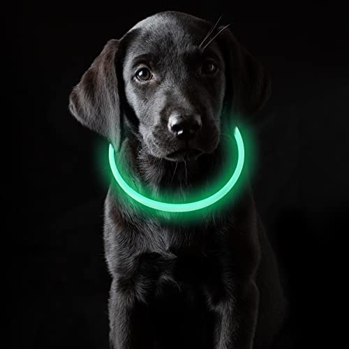 Coolzon Collar Luminoso Perro Recargable, Collar Perro Luz Impermeable con 3 Modos de Luz, Longitud Ajustable Collares LED para Perros Gatos Pequeño Mediano Grande, Verde