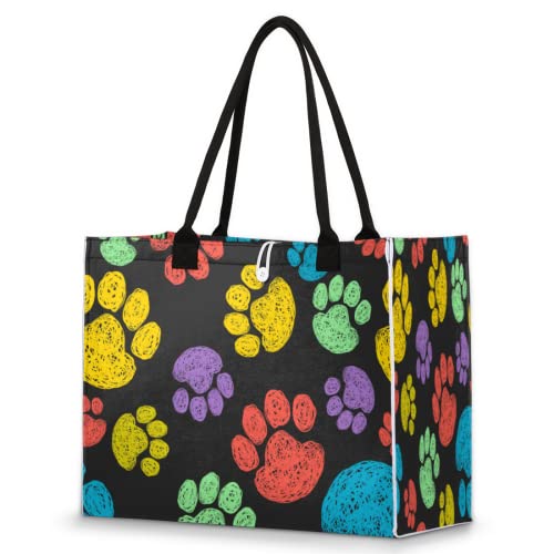 Bolsa de playa para mujeres y niñas, colorida pata de perro impresa grande bolsa de playa a prueba de arena, bolsa de hombro reutilizable, bolsa de compras de comestibles con asa, Multicolor, Talla