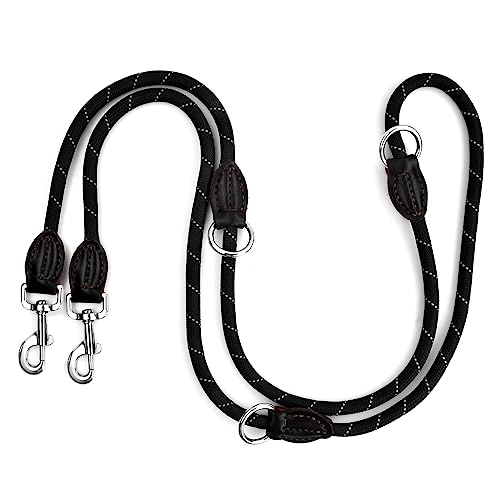 Anseom Correa de Perro Multifuncional de 6 Vías de Doble Cabeza Correa para Perros Medianos y Perros Correa Multifuncional 2 Metros de Largo x 1,3 cm Negro