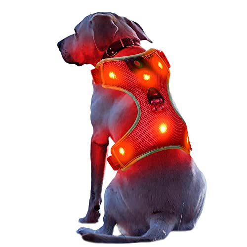 Grande Rojo Arnés Perros LED USB Recargable Ajustable Arnes Reflectante Arnes Anti Tirones para Perros Accesorios Chaleco Reflectante Visibilidad Seguridad Iluminada Arnes Perro Acolchado