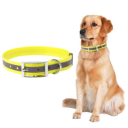 Collar de perro reflectante Collar impermeable para mascotas Collar de gato de perro TPU Collar de seguridad ajustable para perros a prueba de intemperie para perros grandes y medianos(Amarillo)