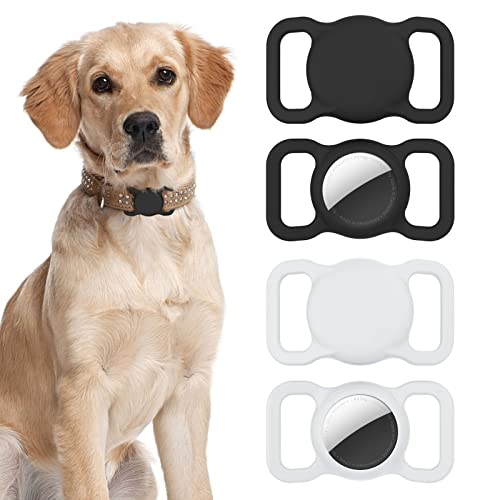 LAPONO 1 Pcs Airtag Collar para Perro Air Tag Funda Compatible con Airtags Apple Funda de Silicona para AirTag Case Protectora para Airtag Soporte de Seguimiento (Pet airtag -White+Black)