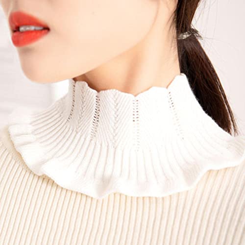 Bufanda de punto de la columna Cervical para hombres coreanos, bufanda de invierno para mujeres, cuello falso con volantes, protector de cuello, Jersey cálido, babero Q27-Q98 blanco