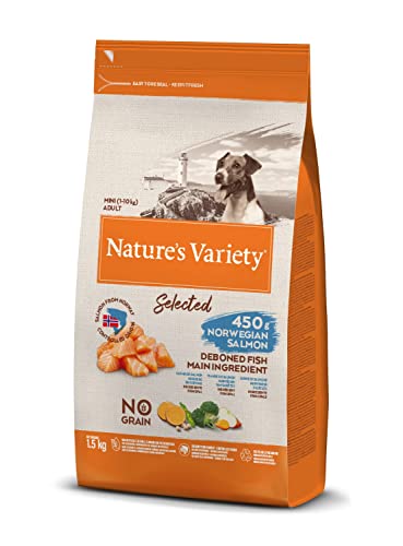 Nature's Variety Selected, Pienso para Perros Adultos Pequeños, Sin cereales, con Salmón noruego sin espinas, 1,5kg