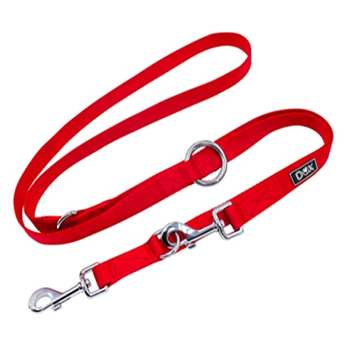 DDOXX Correa Perro de Nailon, Ajustable en 3 Direcciones, 2 m | Correas para Perros Grandes y Pequeños | Correa Doble para Perros, Gatos, Cachorros | Correa para Correr | Rojo, XS