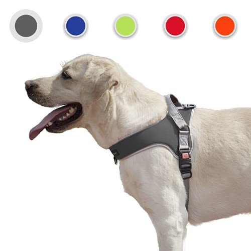 OrionisPet Arnés para Perros pequeño y Mediano Arnés para Perros Grande Transpirable Reflectante cómodo Suave Ajustable fácil de Usar Arnés para Perros (Gris, XL)