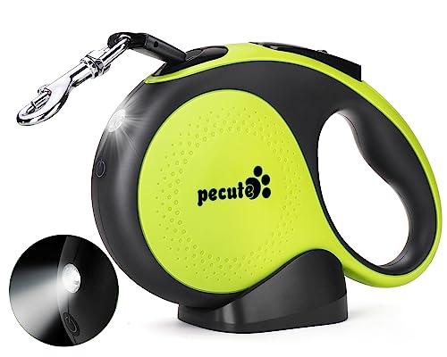 Pecute Correa Perro Extensible con Luz ，Correas de 5M de Resistente a Enredos con Banda Reflectante, Correa para Las Madrugadas y Las Noches，Adecuado para Perros de hasta 50kg