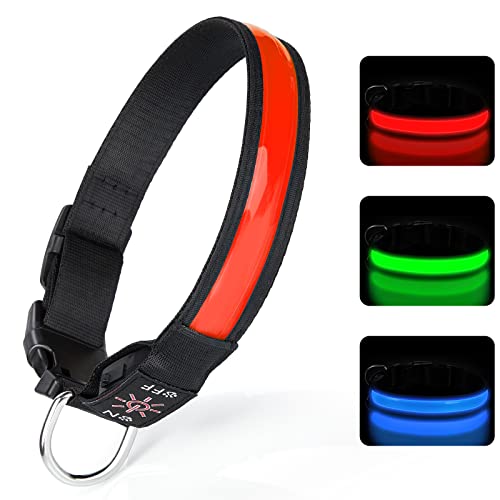 TENXSNUG Collar Luminoso Perros Recargable por USB, Collar LED Ajustable para Perros con 3 Modos de Iluminación para Perros Pequeños Medianos Grandes Que Caminan de Noche con Seguridad - Rojo - M