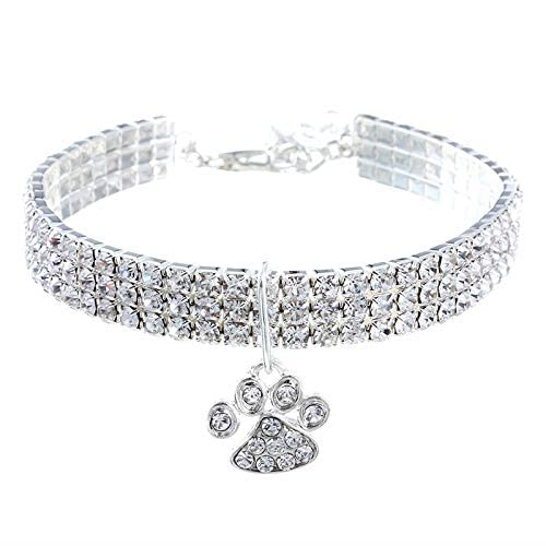 YWNYT Collar de perro con diamantes de imitación, collar ajustable de cristal para mascotas de 7.8 pulgadas con cadena de extensión extra de 2 pulgadas, collar elástico brillante para perro