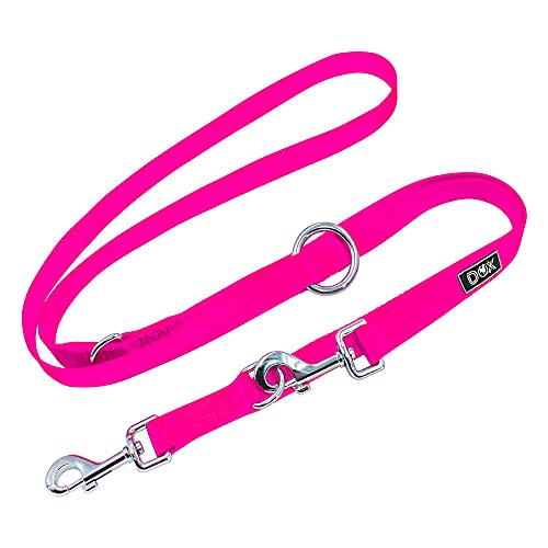 DDOXX Correa Perro de Nailon, Ajustable en 3 Direcciones, 2 m | Correas para Perros Grandes y Pequeños | Correa Doble para Perros, Gatos, Cachorros | Correa para Correr | Rosa, M