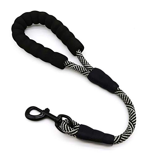 XCSSKG Correa corta para perro, correa de tráfico de cuerda de 18 pulgadas con mango acolchado, correa de nailon fuerte de 1/2 para perros medianos y grandes que entrenan a caminar (negro)