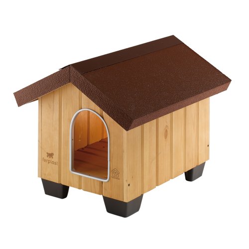 Feplast 87000000 Caseta de Exterior para Perros Domus Mini, Robusta Madera Ecosostenible, Pies de Plástico, Puerta con Revestimiento Resistente a Las Mordeduras, 50 x 65 x 47.5 Cm, Negro