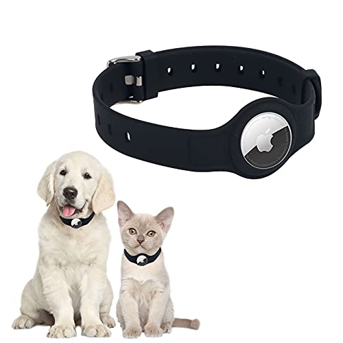 Collar Perros para AirTag, Estuche Airtag de Silicona Ajustable Anti Pérdida,GPS Tracker Perros Accesorios para Pequeños y Medianos Perros Mascotas (Perros-Negro)