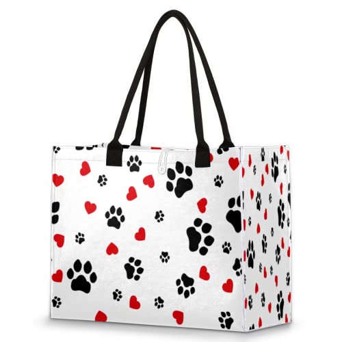 Bolsa de playa para mujeres y niñas con estampado de huellas de perro, bolsa grande de playa, a prueba de arena, bolsa de hombro reutilizable, bolsa de compras con asa, Multicolor, Talla única