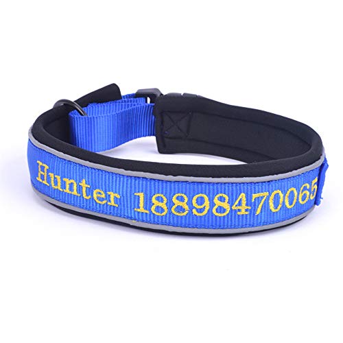 Muka Nylon Collar Perro Reflectante Nylon Neopreno Forrado Ajustable, Collar Perro Personalizado Bordado con Nombre de Mascota y Número de Teléfono