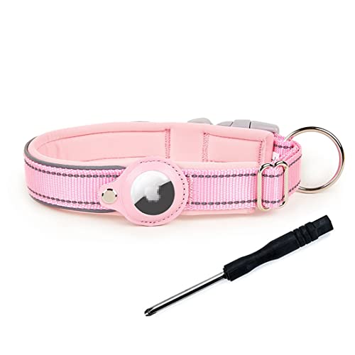 PLABBDPL Collar para Perro, Collar Perro Acolchado para AirTag, El Collar Perro Reflectante Airtag Apple, Air Tag Integrado para Perros Pequeños, Medianos, Grandes, M:38-46CM, Rosa