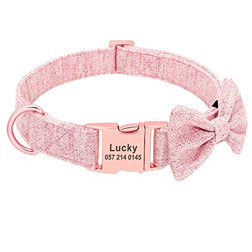 PET ARTIST Collar de Perro Suave y cómodo con Hebilla de Oro Rosa, Collar de Perro Personalizado con Placa de Nombre grabada, Collares Ajustables para Perros pequeños, medianos y Grandes,Rosa, L