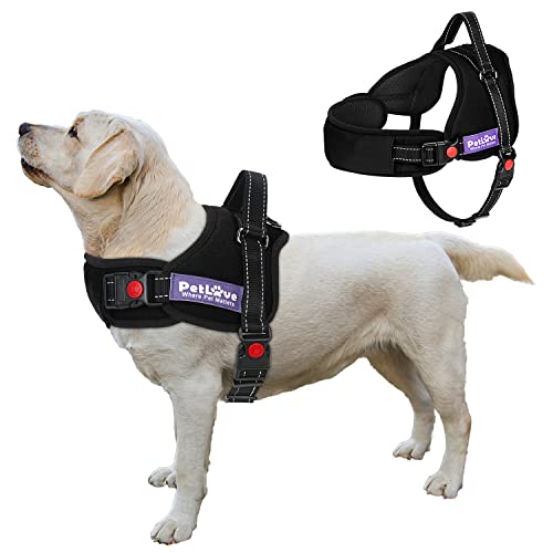 PETLOFT Chaleco para Perro Arnés, Arnés Perro sin Tirones con Asa de Fácil Control Correa Suave Ajustable Arnés Mascotas Acolchado sin Asfixia para Perros Pequeños Mediano y Grandes (M, Negro)