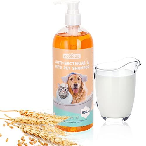 Nobleza-Champú para Perros y Gatos de Agua con Citronela Hipoalergénico,Calma Champú Repelente Antipulgas E Insectos con Fragancia de Leche y Avena（500ml