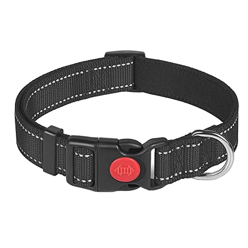 KOSHIFU Collar Perro Ajustable Collar Nylon Reflectante Suave Acolchado para Perros Caminar Correr Entrenamiento Collares para Perros Pequeños Medianos Negro 30-40 cm