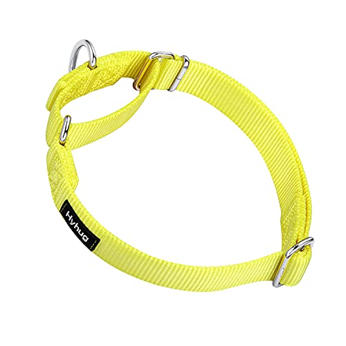 Hyhug Premium actualizado Cuello de Perro Martingale antivaho de Nylon Resistente para Perros Grandes, pequeños, medianos, pequeños y pequeños (Medio M, Amarillo Iluminado)