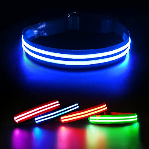 Collar Luminoso Perro Impermeable, Collar Led Perro Recargable, Intermitente Collar de Perro con Luz 3 Modos de Iluminación Súper Brillante Ajustable para Perros Pequeños Medianos Grandes - Azul M