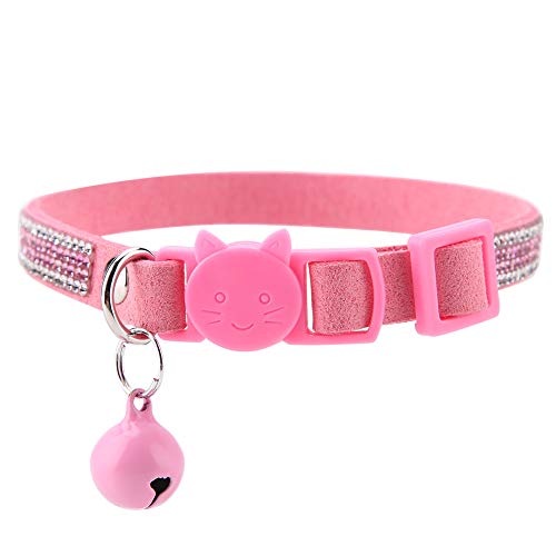 Collar de Perro, Collar de Perro de Dibujos Animados Lindo de Seguridad Ajustable al Aire Libre con Collar Reutilizable de Campana para Perros(Rosa XS)