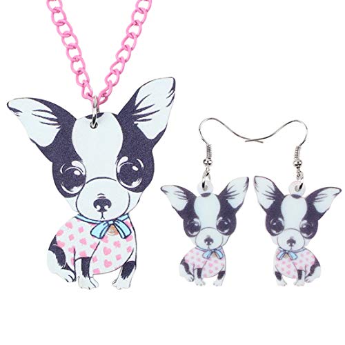 AdronQ®  Declaración de acrílico Chihuahuas Perro Collar Pendientes Conjuntos de Joyas Gargantilla Collar Joyería de Moda para Mujeres