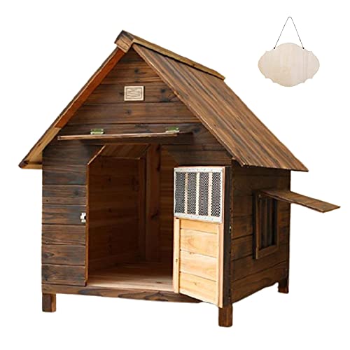 Casa para Perros y Gatos – para Exterior y Interior de Madera – Facil y Rapido Montaje – Casetas para Perros Exterior Grande de Madera con Puerta y Ventana a Prueba de Viento y Lluvia(Size:S)