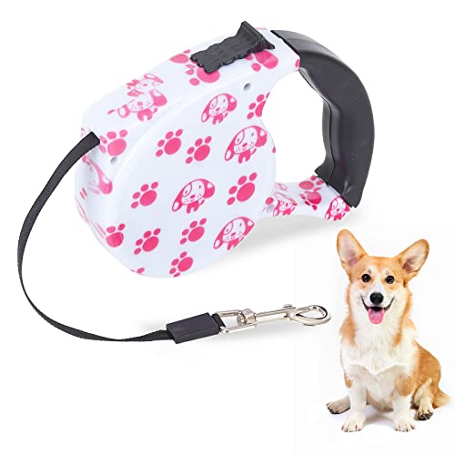 Correa Perro Extensible,Correa para Perro Extensible Cuerda de Nylon Retractil de 5 Metros Correa Retráctil para Perros Correa Extensible con Cuerda de Nailon Resistente y Asa Antideslizante (Pink)