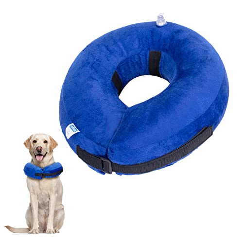 Nobleza - Collar de Recuperación Inflable para Perro Gato, Ajustable Collar Isabelino para Mascotas, Inflable Collar de Protección para Gatos Perros Recuperación de Cirugía o Heridas, Azul (L)