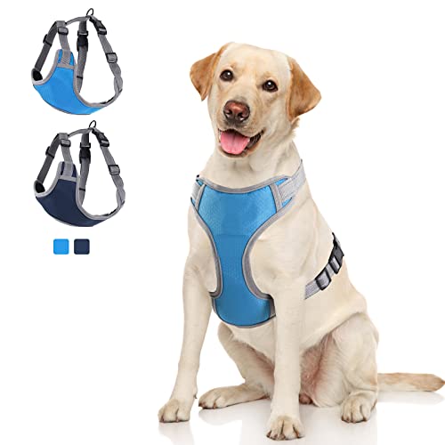 Arnês Cão Antitirones, Arnés Reflectante Ajustable, Apto para cães Mediano, Malha Respirável, Confortável, Bueno para Caminar en el Parque, Viajar (L, Azul)