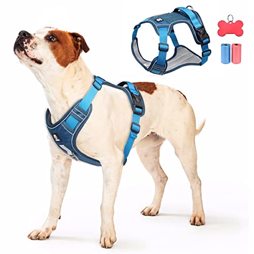 Arnes de Perro Grande Mediano Pequeño No-Pull Arnés Perro Antitirones Transpirable Chaleco para Entrenamiento Ajustable Reflectante Correa al Cuello y Pecho para Perros, con asa para un fácil Control