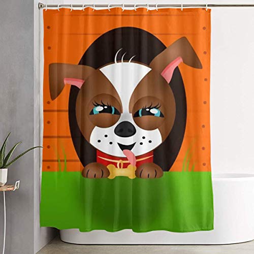 Cortina de Ducha, Popular, Lindo de Perro pequeño en la caseta del Perro, decoración de baño de Tela, Impermeable, 12 Ganchos,