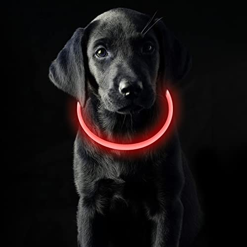 Coolzon Collar Luminoso Perro Recargable, Collar Perro Luz Impermeable con 3 Modos de Luz, Longitud Ajustable Collares LED para Perros Gatos Pequeño Mediano Grande, Rojo