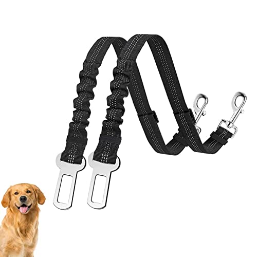 Cinturón de Seguridad de Coche para Perros,2 Pack Ajustable Arnes Perro Coche con Amortiguación Elástica Cinturón Perro Coche para Todas Las Razas Perros y Gatos Negro Más Duradero 50-80CM