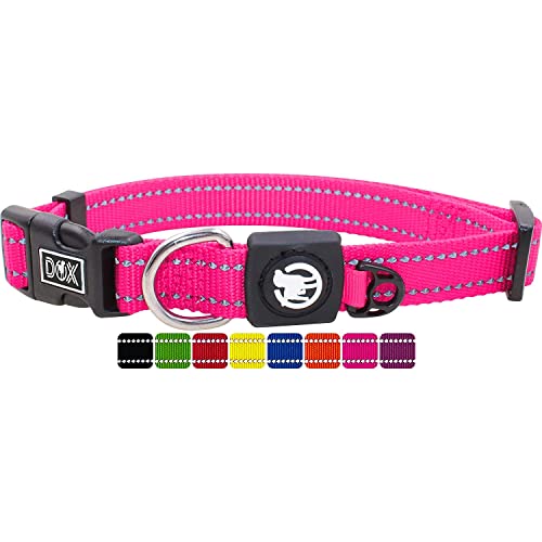 DDOXX Collar Perro Nylon, Reflectante, Ajustable | Muchos Colores & Tamaños | para Perros Pequeño, Mediano y Grande | Collares Accesorios Gato Cachorro | Rosado Rosa, XS