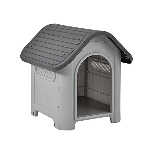 [en.casa] Caseta de plástico para Perros Gris Negro PVC 75 x 59 x 66 cm