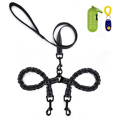 Correa Perro Doble Correa Perro Extensible y Reflectante Correa Perro Elastica para Perro (Negro, Perro Pequeño)