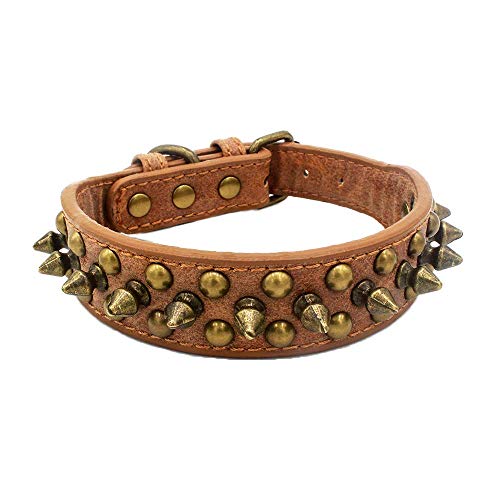 Newtensina Retro Bronce Tachonado Perro Collar Perrito Collar con Remaches para Pequeño Perros Medio Perros - marrón - S