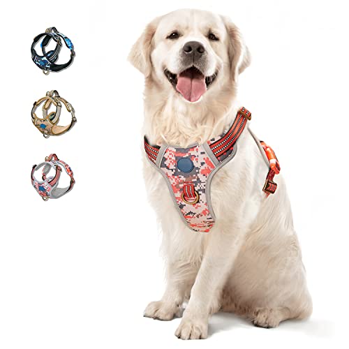 ATOPARK Arnés para perros, arnés reflectante para perros pequeños a medianos con perros, fácil control con 2 clips de correa, talla XS, camuflaje rojo