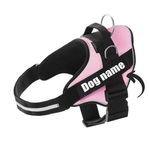 Arnes Personalizado para Perros Reflectante - Incluye 2 Etiquetas con Nombre - Tamaño Pequeño, Mediano y Grande - De Calidad y Resistente (XS 3-7KG, Rosa)