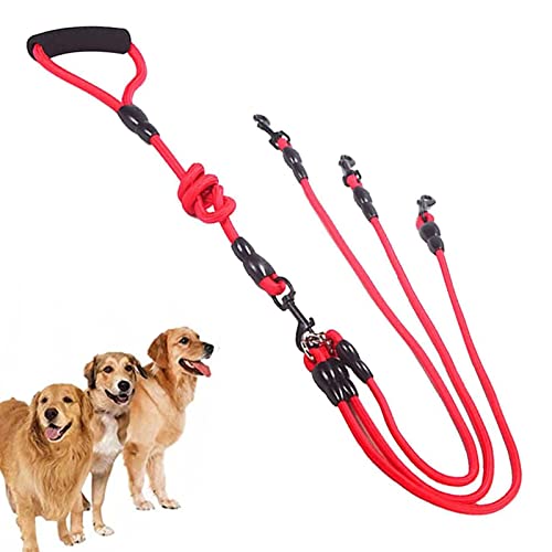 3 en 1 Perro Correas, Cuerda de Tracción para Perros Correa de Acoplador Tejido de Nylon de 3 Vías Correa de Perro de 3 Víascon Mango Acolchado Suave para Uno, Dos, Tres Perros Paseos de Mascotas