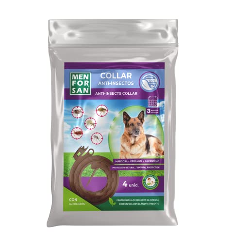 MENFORSAN Pack de 4 Collares Anti-Insectos para Perros, con Margosa, geraniol y lavandino